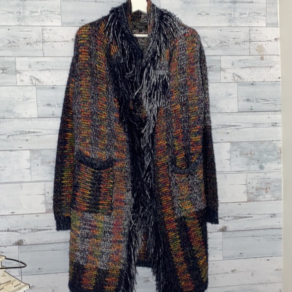 Minkas Multi Colour Long Sweater Cardigan Fringe Size S - Picture 6 of 13